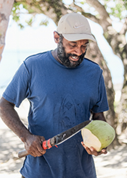cutting fresh coconut